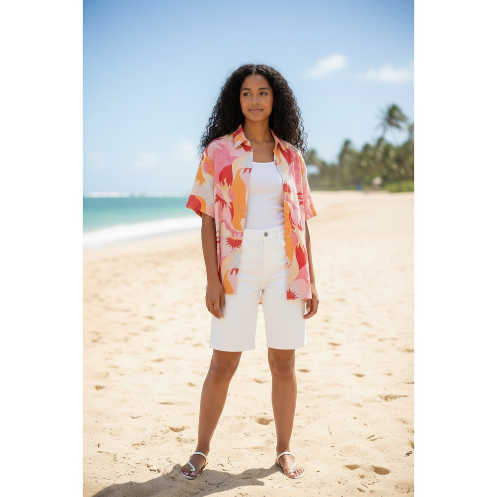 PRETTYGARDEN SS Button-Down Abstract Print Shirt Size: Small